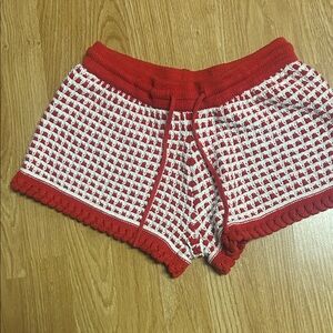 Eesome Red and White High Waist Crochet Shorts